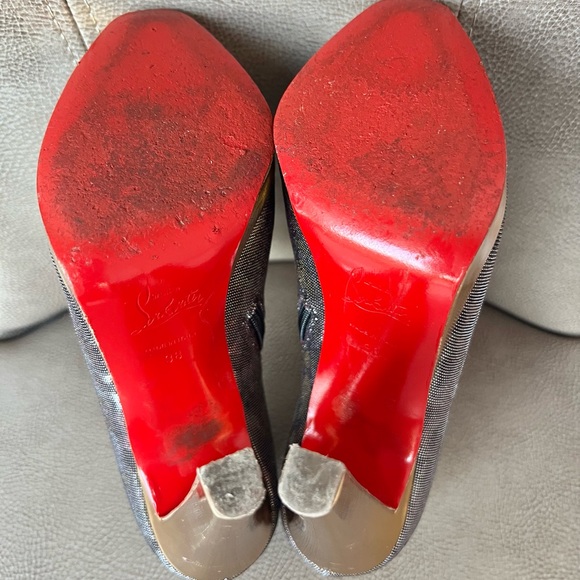 Christian Louboutin Manon 120 Euro 38 Leopard Gray Bluish Gold Toe Box & Buckles - Picture 14 of 16